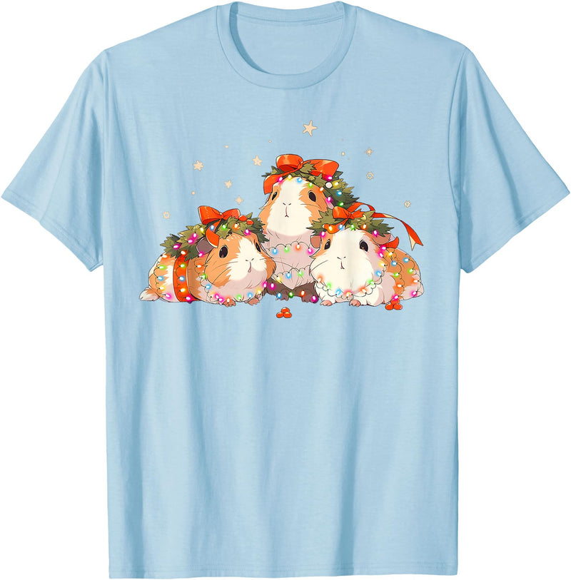 Guinea Pig Christmas Clothing Guinea Pigs Tangled Up In Christmas Lights Guinea Pig Lover T-Shirt - Baby Blue