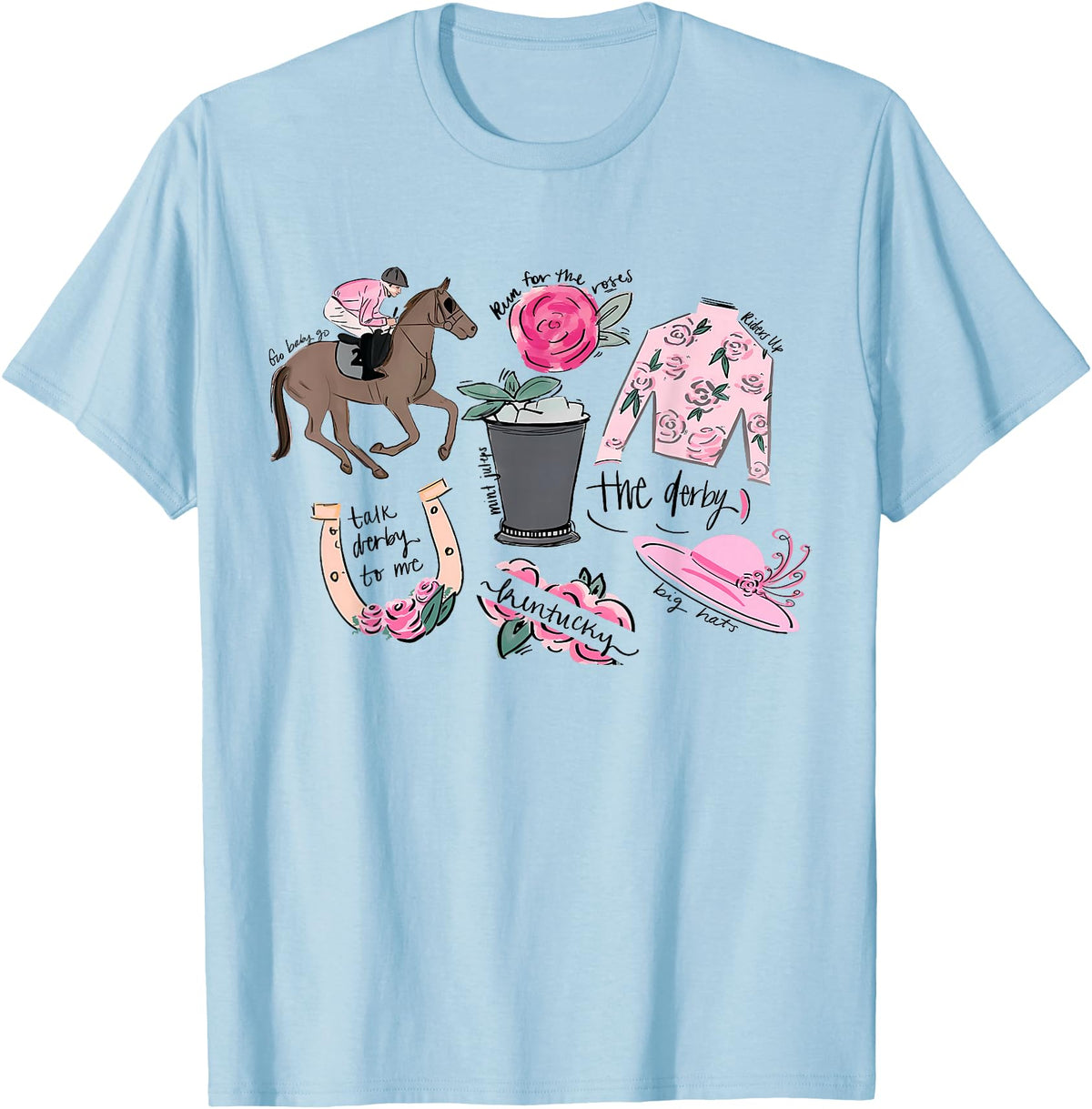 Horse Racing Derby Day Men Women Kids Gift Horse Racing Doodles Derby Day Funny Silks Jockey T-Shirt - Baby Blue