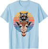 Giraffes Gift For A Giraffe Lover Retro Sunset Giraffe Raccoon Giraffes T-Shirt - Baby Blue