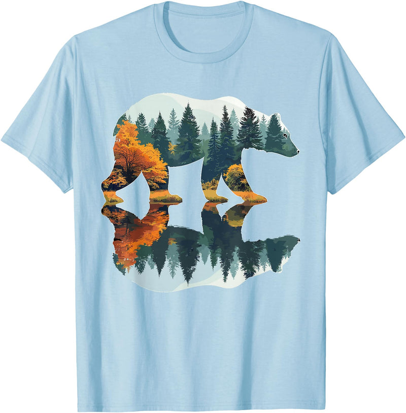 Forest Mountain Wildlife Trees Trees Wildlife Reflection Nature Bear Outdoor Forest T-Shirt - Baby Blue