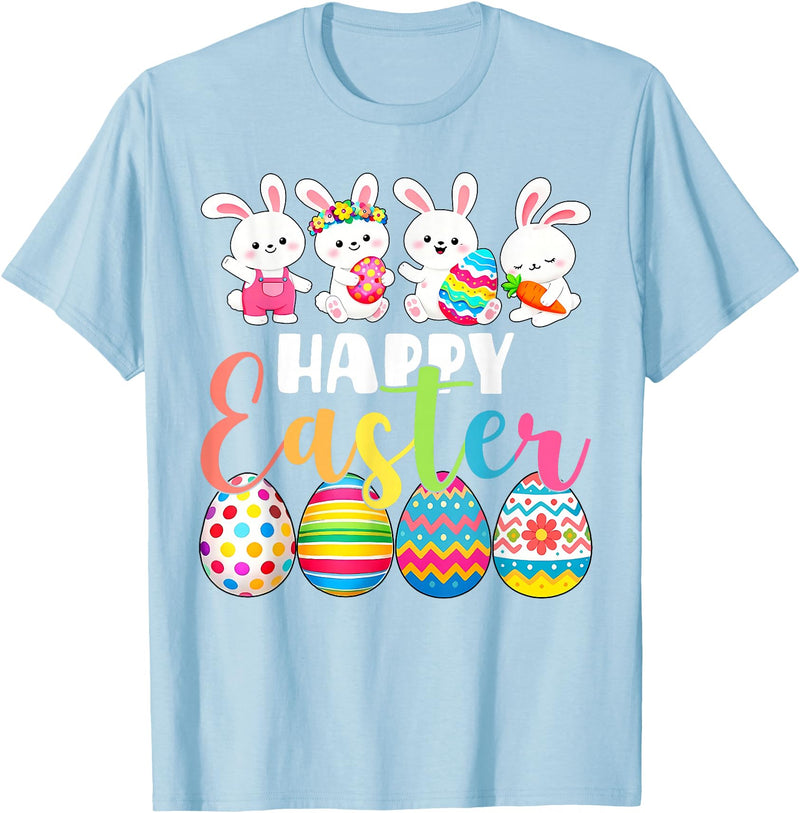 Happy Easter 2026 Cute Bunny Rabbit Easter Day Women Girls T-Shirt in Baby Blue