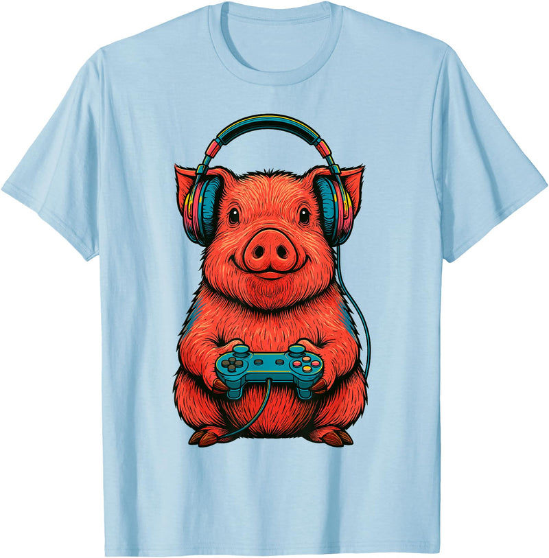 Magical and Funny Pig Farmer Gifts Gamer Pig Gaming T-Shirt - Baby Blue