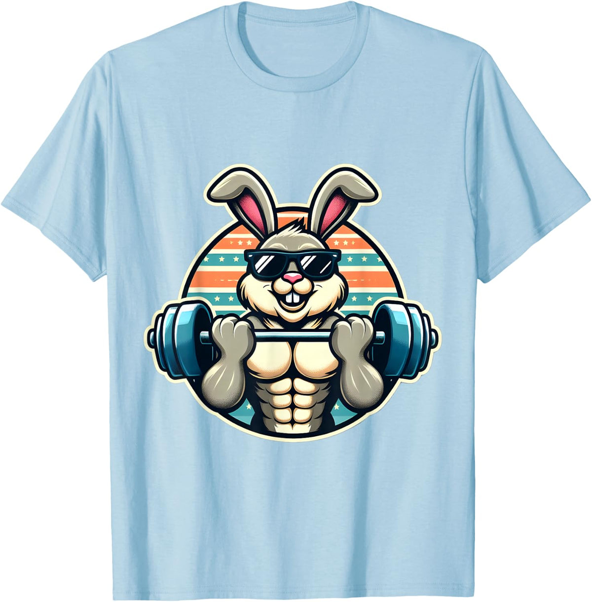 Happy Easter Bunny Rabbit Lifting Weights Training Muscular T-Shirt - Baby Blue