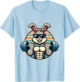 Happy Easter Bunny Rabbit Lifting Weights Training Muscular T-Shirt - Baby Blue
