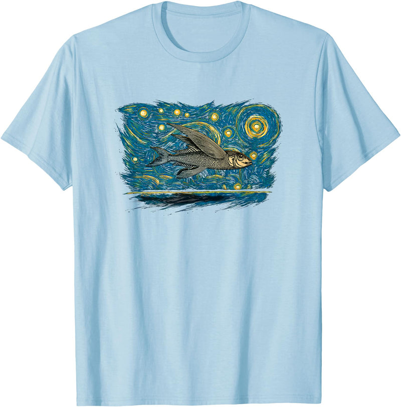 Flying Fish Vintage Night Tees Retro Vintage Style Flying Fish T-Shirt - Baby Blue