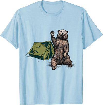 Funny Bear Waving Hiking Camping Bear Hiking T-Shirt