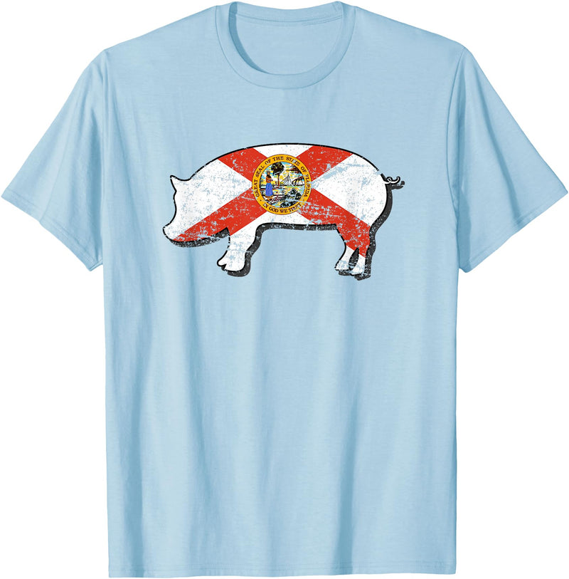 State Pig Tees State of Florida Barbecue Shirt - FL Pig Hog BBQ Competition T-Shirt - Baby Blue