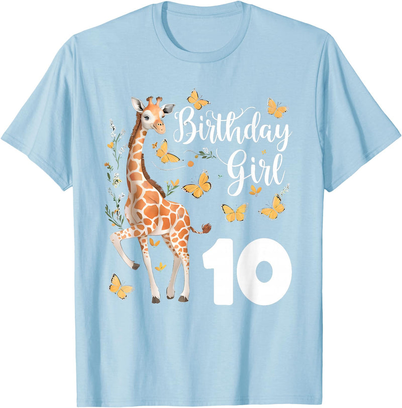 Giraffe Birthday Party by LazyPanda Giraffe 10th Birthday Girl 10 Years Old Giraffe Lover T-Shirt - Baby Blue