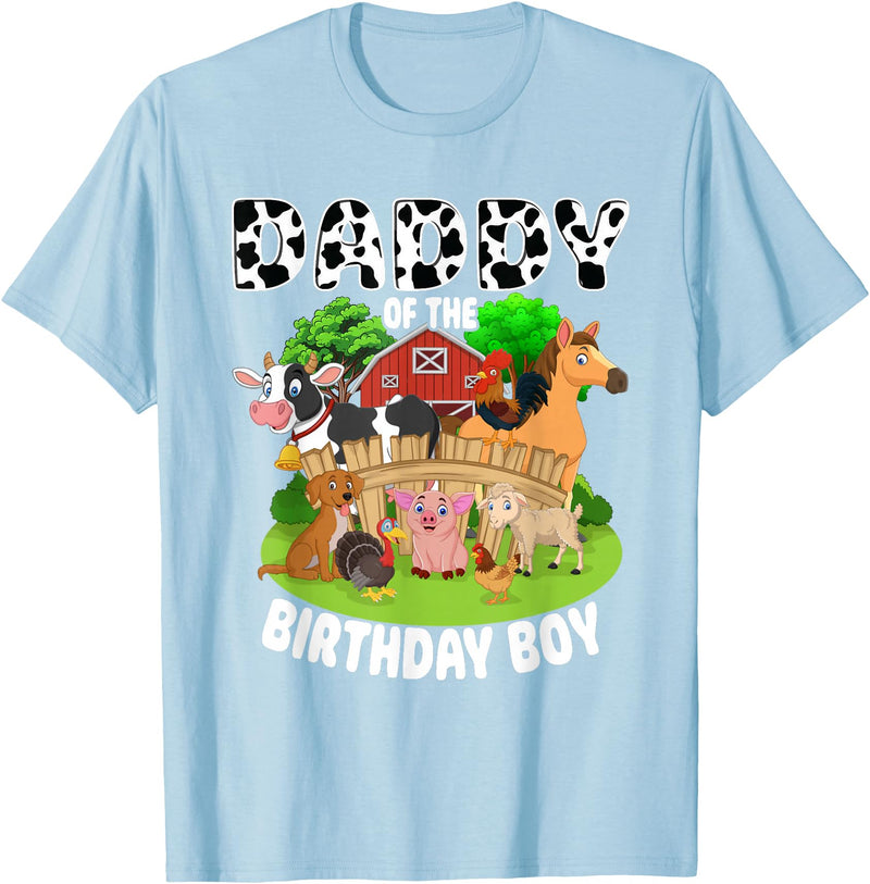 Matching Farm Theme Birthday Shirts By PDQA Daddy of The Bday Boy Farm Animals Matching Farm Theme T-Shirt - Baby Blue