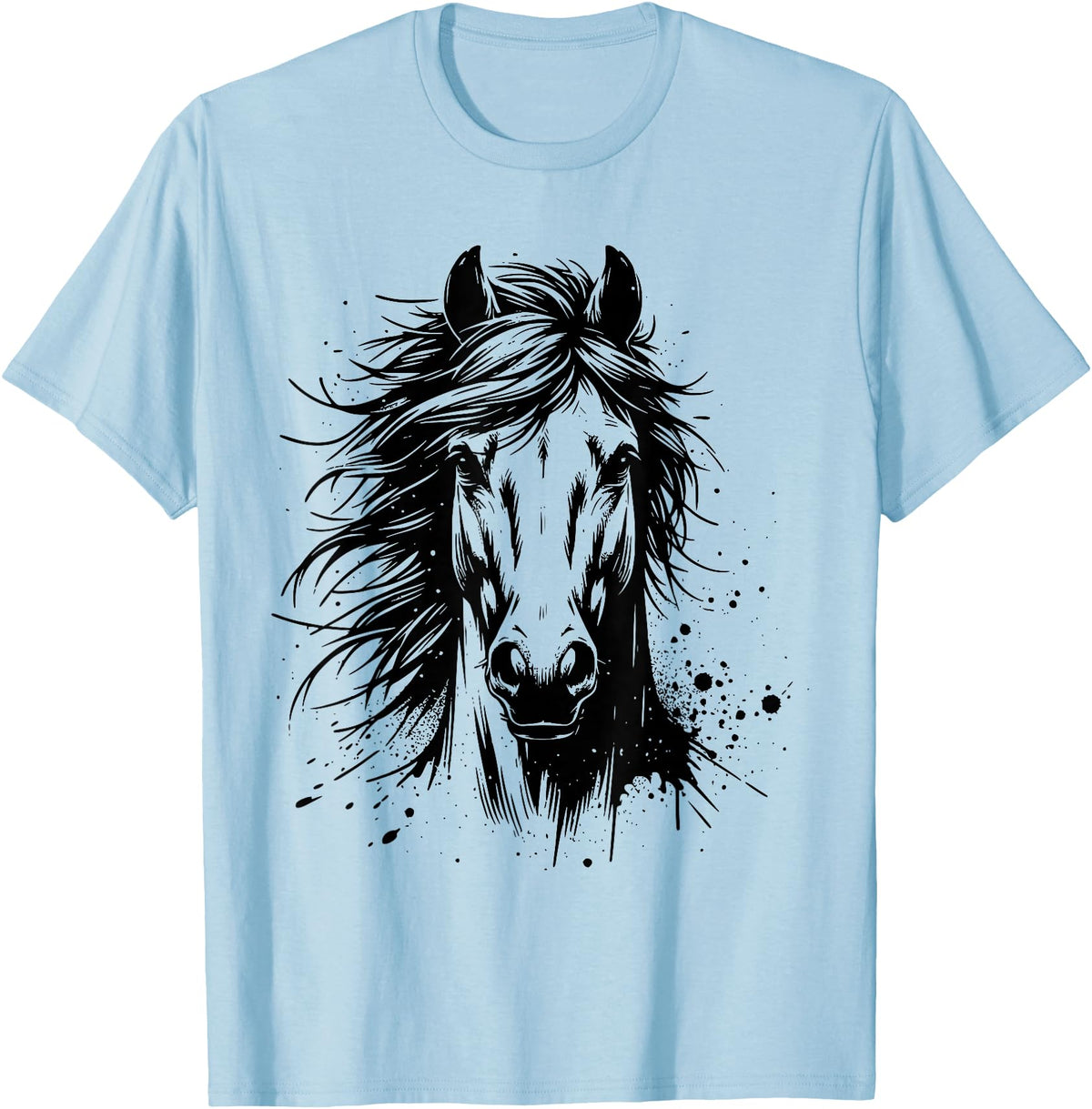 Horse Art For Men Women Kids Horse Portrait Equestrian Horseback Riding Horse Lover Unisex-Adults Kids T-Shirt Grey Small Classic Fit Crew Neck Short Sleeve - Baby Blue