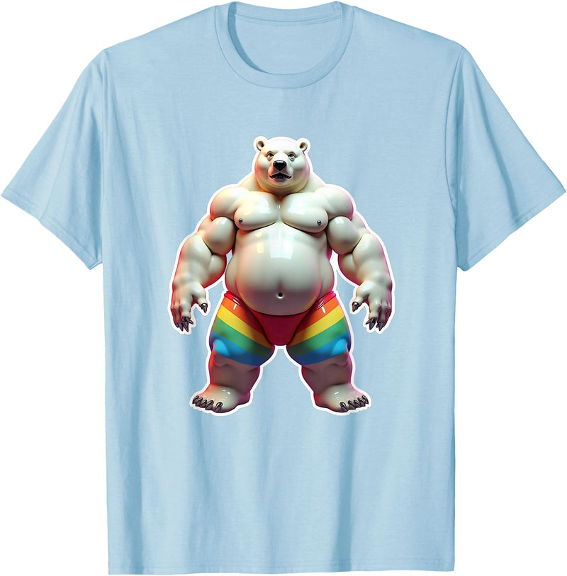 Jay Moe Design "I Love Bears" Fun Gay Pride Vintage Rainbow T-Shirt - Baby Blue