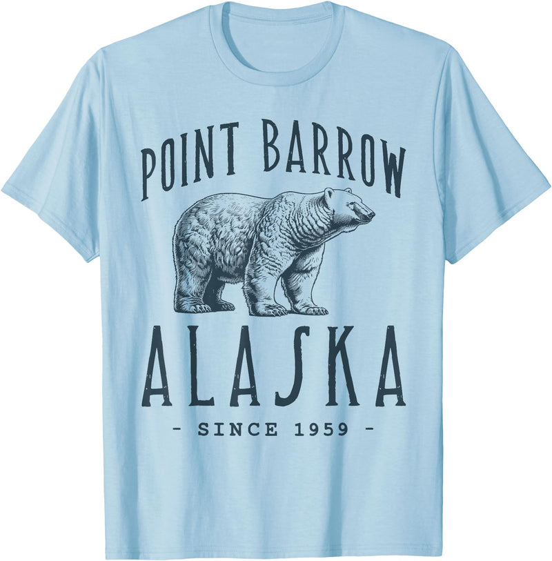 ARTIC ADVENTURE BEAR VINTAGE DESIGNS POINT BARROW, ALASKA POLAR BEAR WILDLIFE T-Shirt - Baby Blue