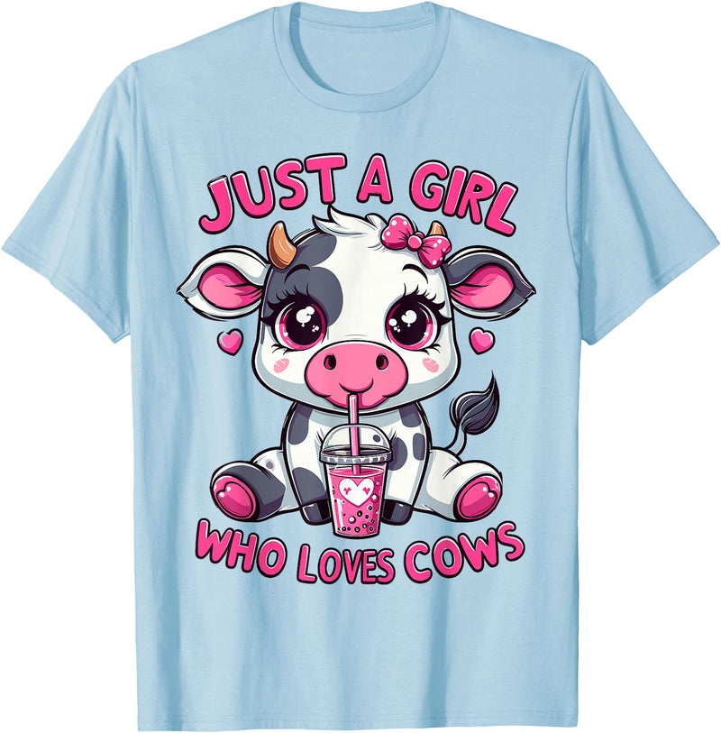Cute Cow Lover Cow Just A Girl Who Loves Cows T-Shirt - Baby Blue
