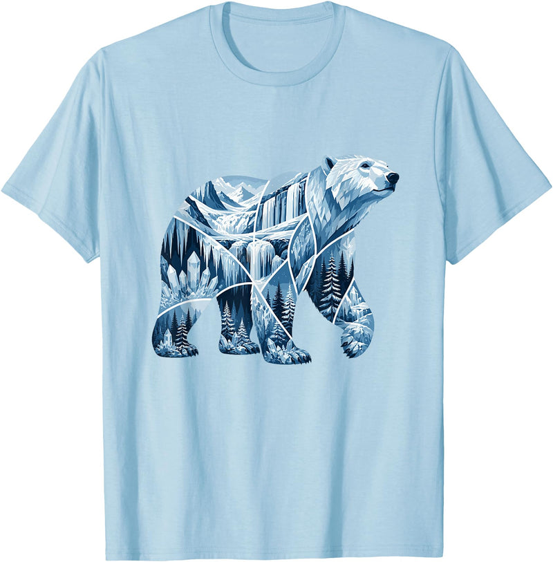 Arctic Polar Bear Mountain Waterfall Nature Arctic Polar Bear Forest Waterfall Landscape T-Shirt - Baby Blue
