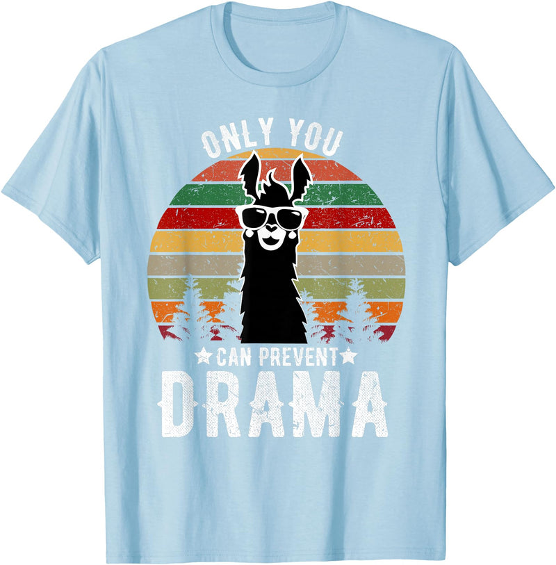 BR - LLAMA Tshirts Vintage Only You can Prevent Drama Llama T-Shirt - Baby Blue