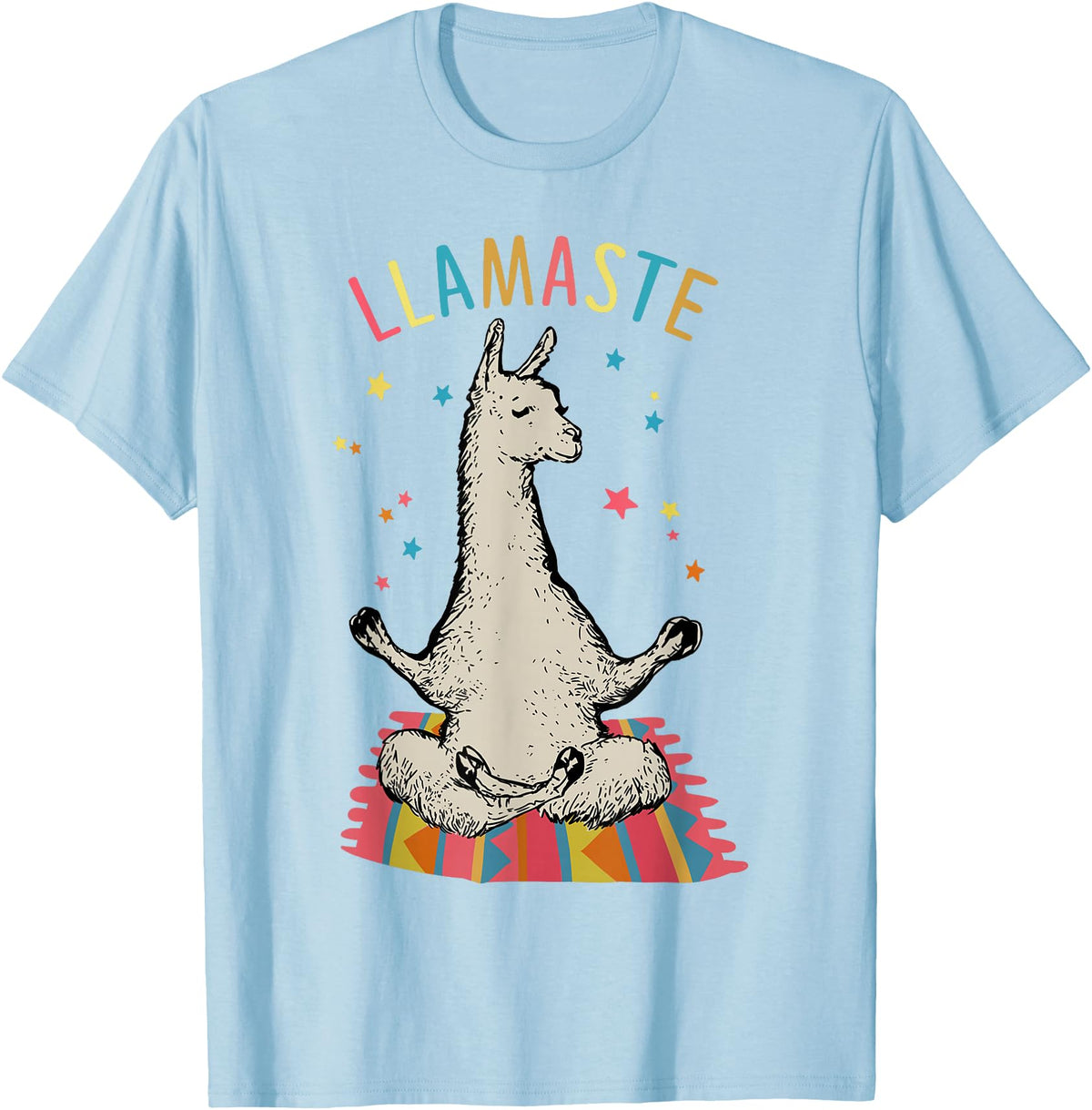 Funny Llama Yoga T-Shirt Llama Llamaste T-Shirt - Baby Blue