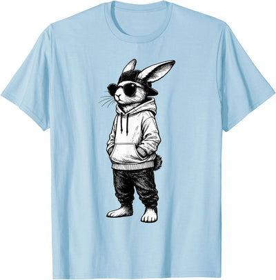 Bunny in Sunglasses and Hoodie Sketch T-Shirt