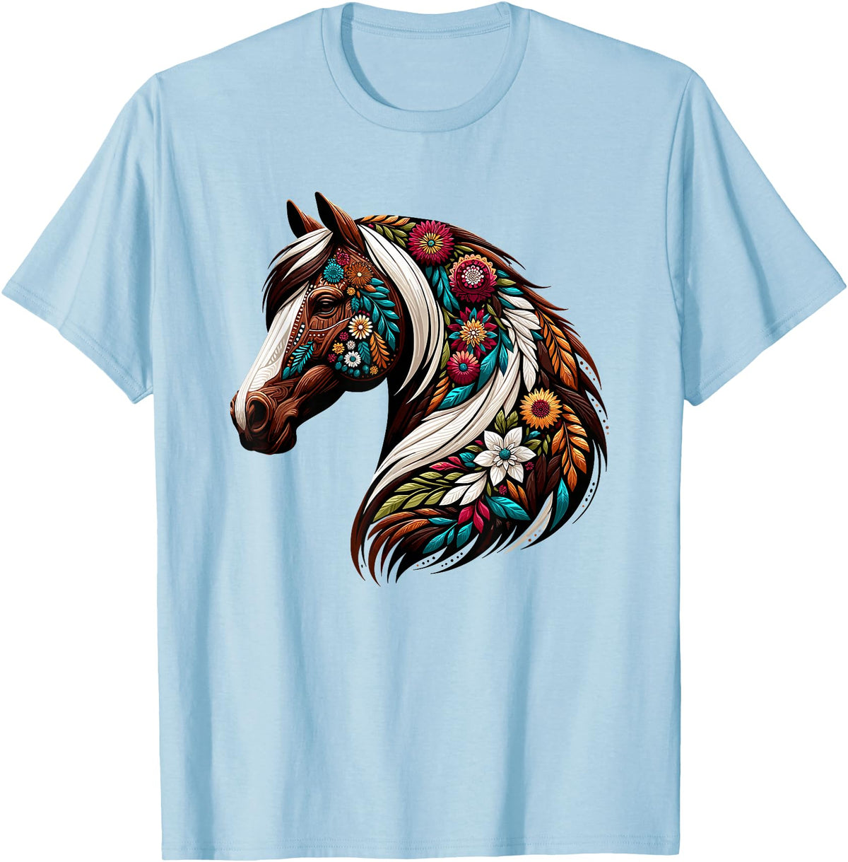 Horse Riding Lovers Gifts For Cowgirls & Girls Equestrian Horse Riding, Western Horseback, Horse Flower T-Shirt - Baby Blue