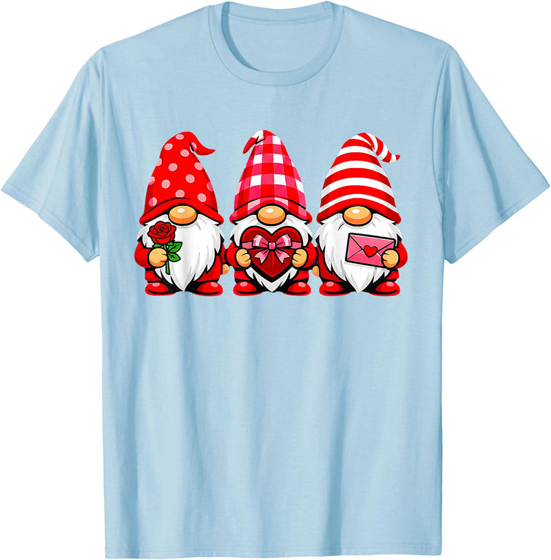Three Gnome Crew Family Outfit Gnomes Love Valentine's Day Buffalo Leopard Heart Women Men T-Shirt - Baby Blue