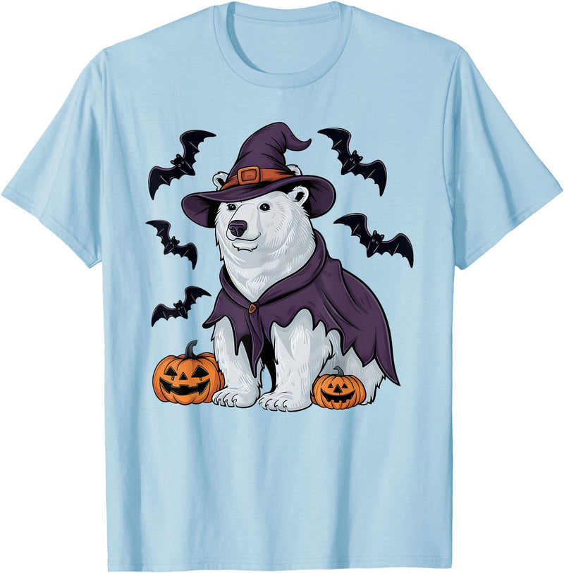 Witch Polar Bear Halloween Tees Polar Bear Halloween Costume Scary Pumpkin Bat Witch T-Shirt - Baby Blue