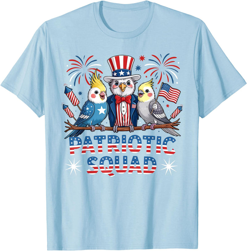 Cockatiel Parakeet Bird 4th Of July Bird Lover Patriotic Cockatiel Parakeet Bird Birdwatching 4th of July T-Shirt - Baby Blue
