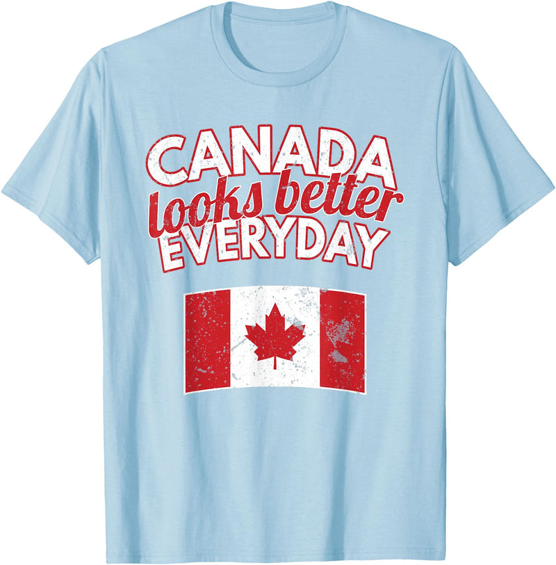 Cold North Canada Flag Apparel Co. Canada Looks Better Everyday Design Funny Canadian Flag T-Shirt - Baby Blue