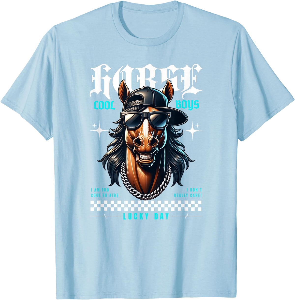United Labels Horse - Lucky Days Streetwear Cool T-Shirt - Baby Blue