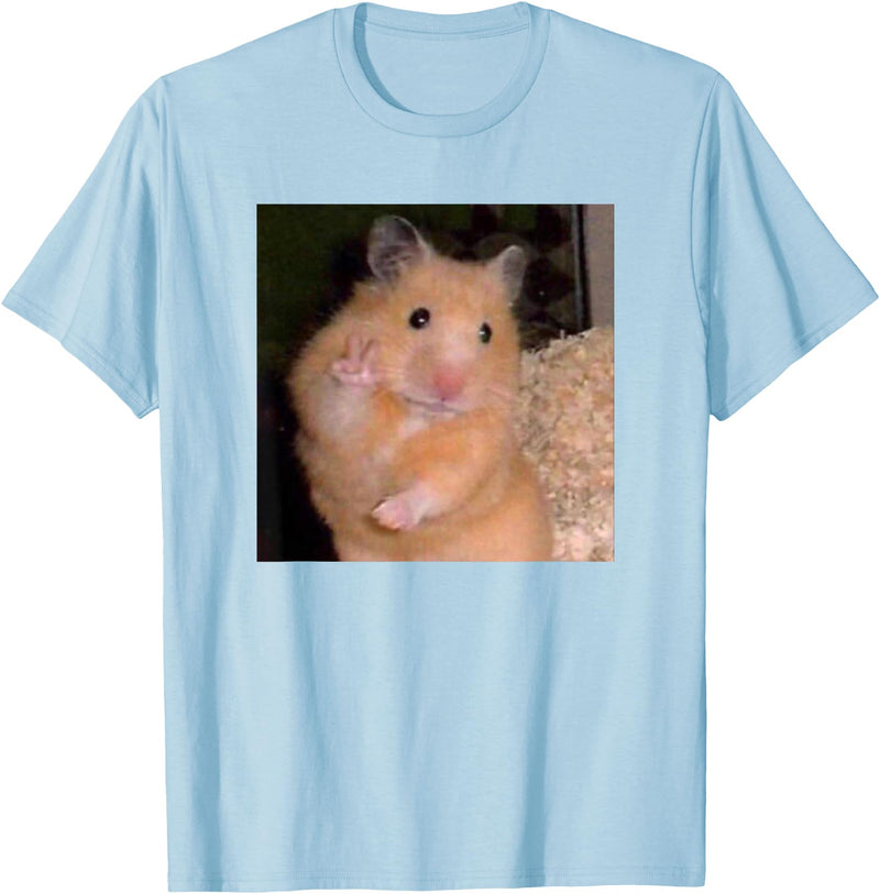 Hamster Meme Peace Sign Funny Pet Owner Trendy T-Shirt - Baby Blue