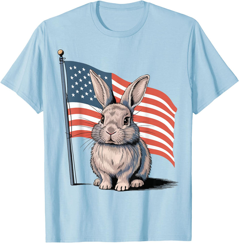 Rabbit USA Flag Easter T-Shirt in Baby Blue