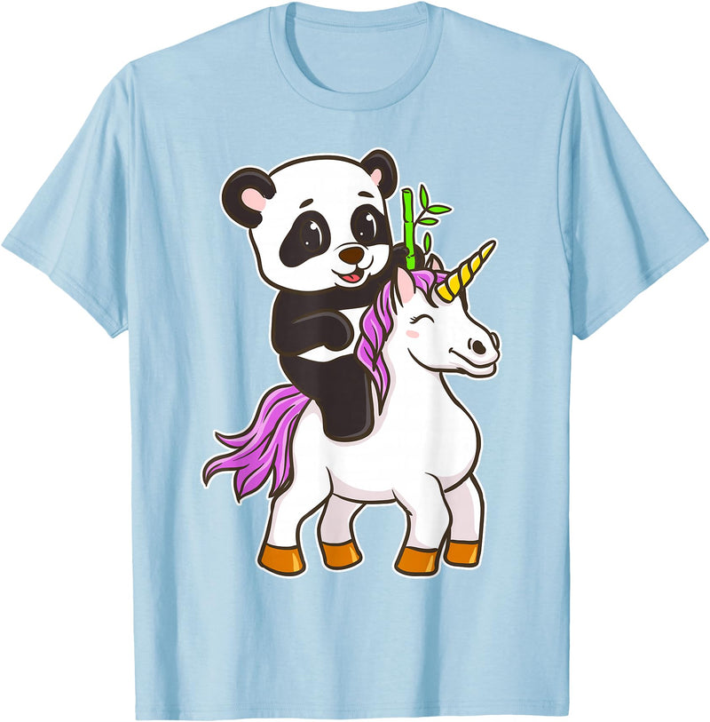 Panda Bear Unicorns Boys Girls Kids Panda Riding Unicorn Cute Magical Animals T-Shirt - Baby Blue