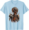 Molten Skull Fire Horror Skeleton Art Designs Spooky Halloween Skull Skeleton Fire Dark Fantasy T-Shirt - Baby Blue