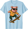 Pig Skateboarding Skater Men Boys Kids Skateboard Pig Riding Skateboard Skater Pig Graphic T-Shirt - Baby Blue