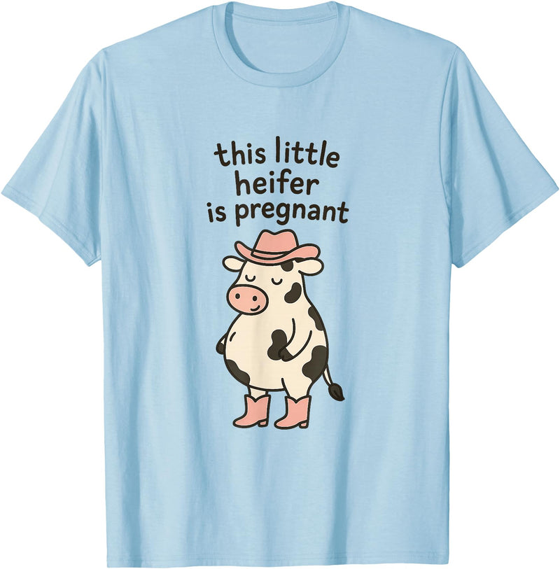 Funny Western Cow Pregnancy Announcement Thanksgiving Pregnancy Announcement Funny Cowgirl Mama to Be T-Shirt - Baby Blue