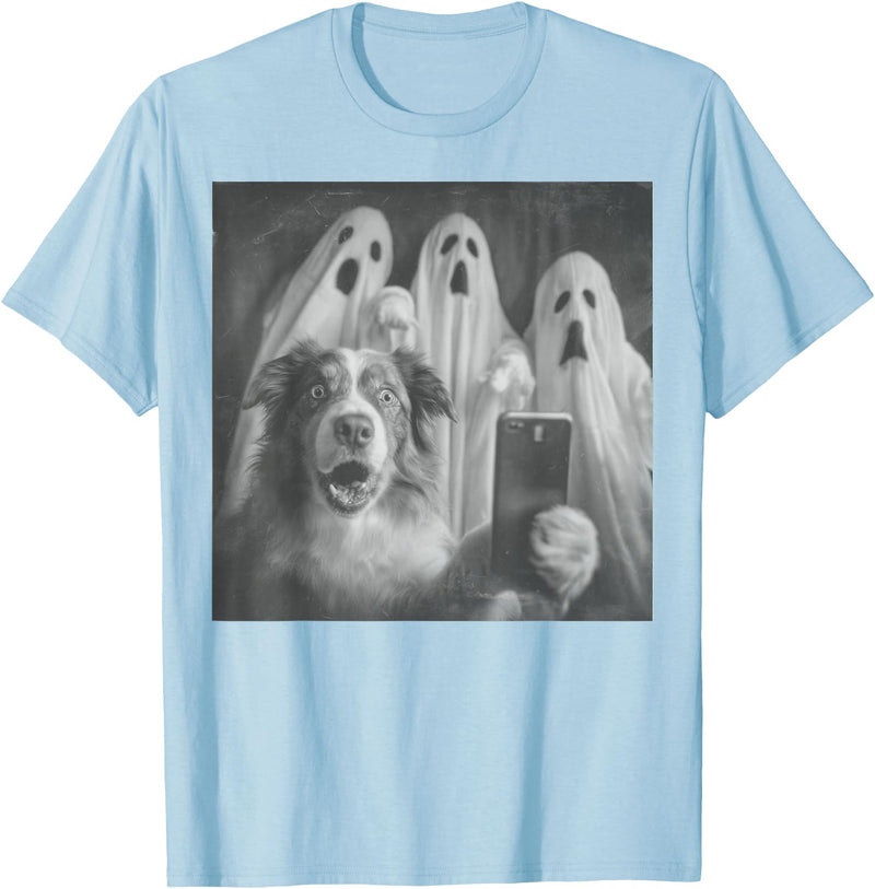 Spooky Aussie Moments Australian Shepherd Selfie Funny Ghost Halloween T-Shirt - Baby Blue