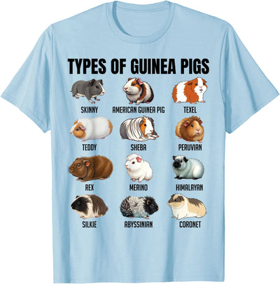 Types of Guinea Pigs Educational Cavy Enthusiast Adults Kids T-Shirt
