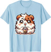 Cute Kawaii Animals Drinking Boba Tea Co. Cute Kawaii Chibi Guinea Pig Drinking Boba Tea T-Shirt - Baby Blue