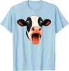 Funny Cow Face Screaming Silly Animal Graphic Animal Cows Funny Cow Face Screaming Silly Animal Shocked T-Shirt - Baby Blue