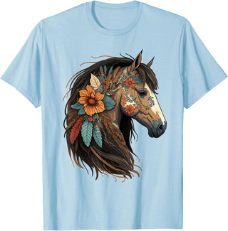Just a girl who loves horses Co. Equestrian Horse Lover Western Cowgirl Horseback Riding T-Shirt - Baby Blue
