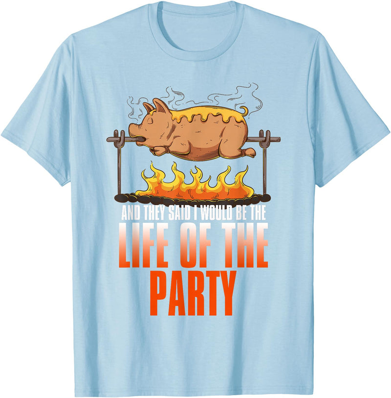 BBQ Season Smoke Meat Dad Grill Gifts Funny Saying Roasted Pig Rotisserie Pork Lover Food Pun Tee T-Shirt - Baby Blue