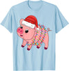 Pig Christmas Gifts Men Women Kids Co. Christmas Lights Pig Wearing Xmas Hat - Pig Lover Farmer T-Shirt - Baby Blue