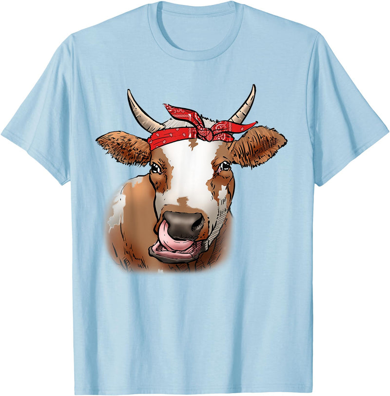 teestatic Farming Cow licking his nose with bandana funny theme T-Shirt - Baby Blue