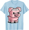 BlockPals DM Funny Pink Brick Pig Building Blocks Farm Animal Character T-Shirt - Baby Blue