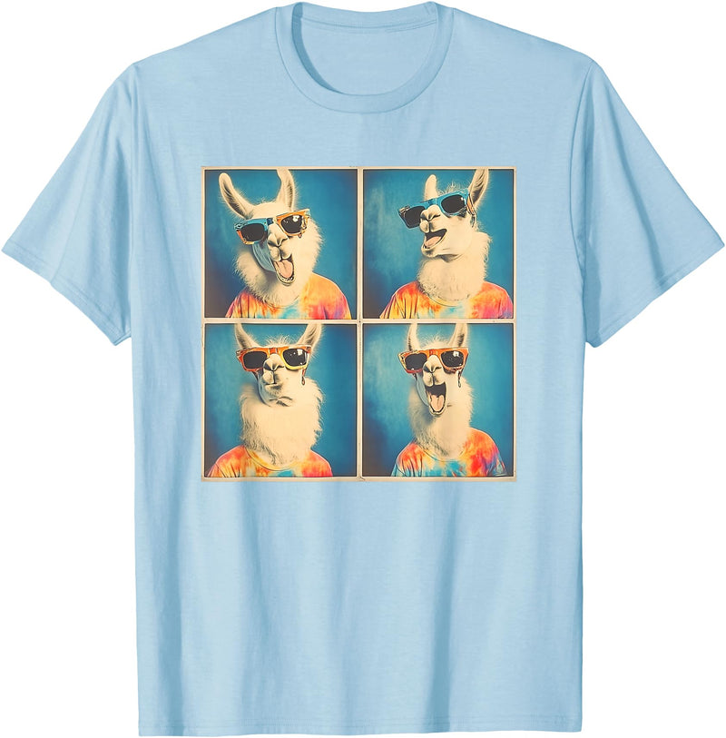 Tie-Dye Animal Groovy Llama Lover Men Women Kids Colorful Hippie Llama Wearing Tie Dye Llama Lovers T-Shirt - Baby Blue
