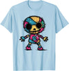 Colorful Punk Rock Goth Skeleton Halloween Colorful Skull Patchwork Skeleton Art T-Shirt - Baby Blue