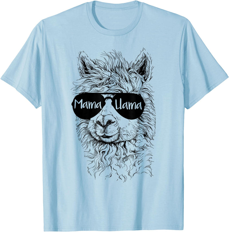 Mama Llama Funny Animal Apparel Llama Lover Mama Llama T-Shirt - Baby Blue