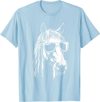 FunnyHorseCo. Funny Horse Sunglasses T-Shirt - Straight - Baby Blue