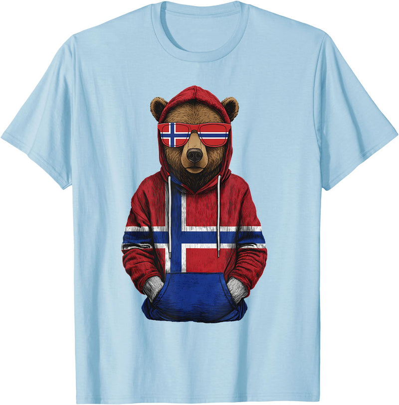 Cool Norwegian Roots Norway Norway Roots Bear Norge Norwegian Flag T-Shirt - Baby Blue