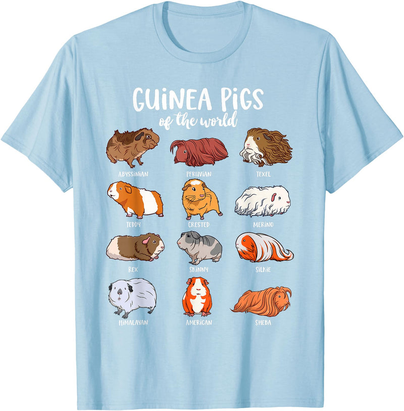 Guinea pig designs Various Guinea Pig Breeds - Guinea Pig T-Shirt - Baby Blue