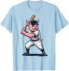 Pig Animal Baseball Lovers Graphic Funny Pig Playing Baseball Artwork Vintage Animal Baseballer T-Shirt - Baby Blue