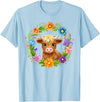 Highland Cow Lover Gifts Apparel and More Highland Cow Flowers Wreath Floral Farm Scottish Country T-Shirt - Baby Blue